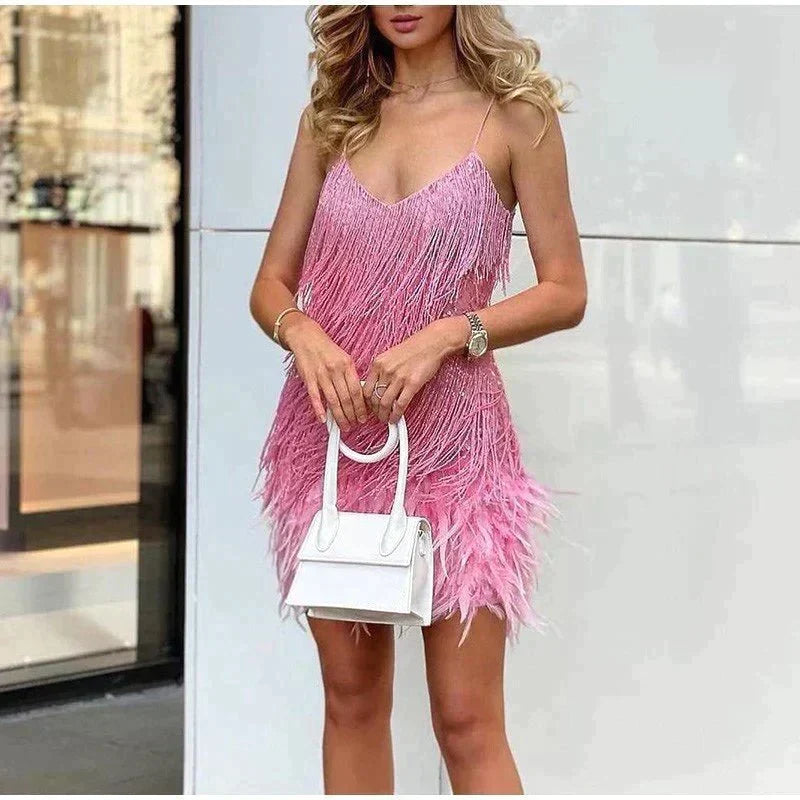 Women's Sequin Mini Christmas Party Dress in Pink