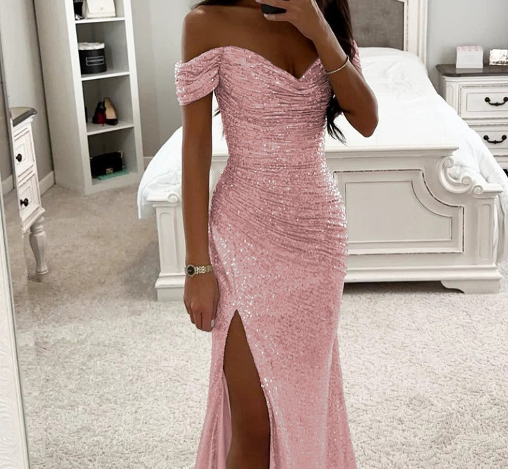Women's Shimmering Wedding Guest Dress in Pink