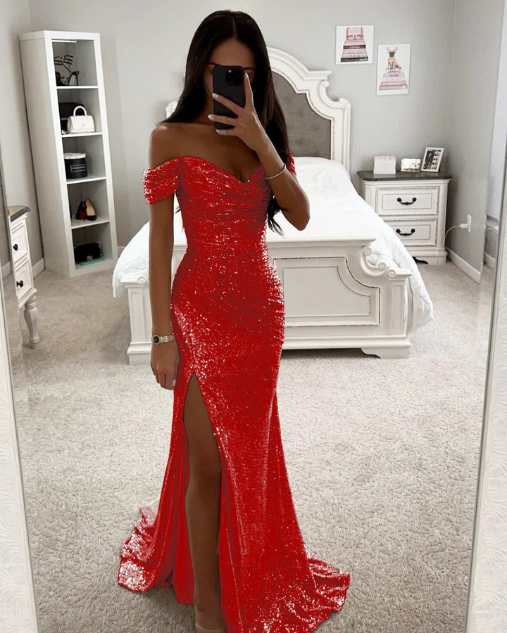 Women's Shimmering Wedding Guest Dress in Red