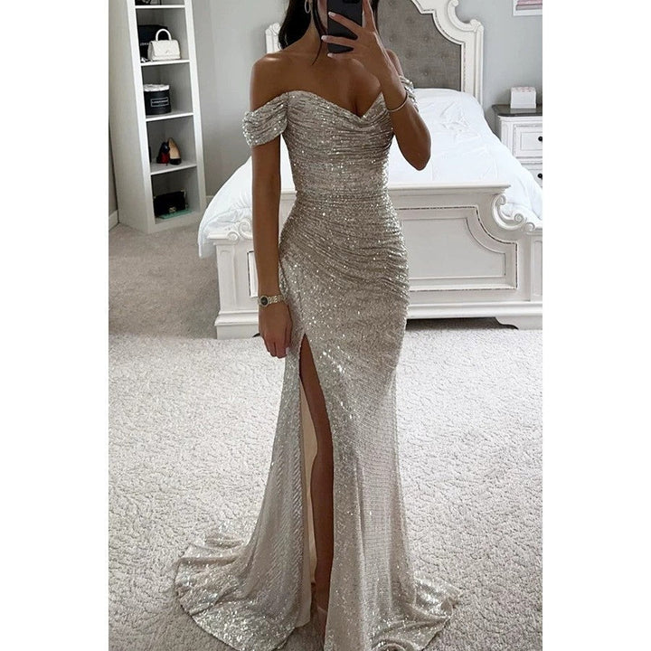 Women's Shimmering Wedding Guest Dress in Silver-coloured