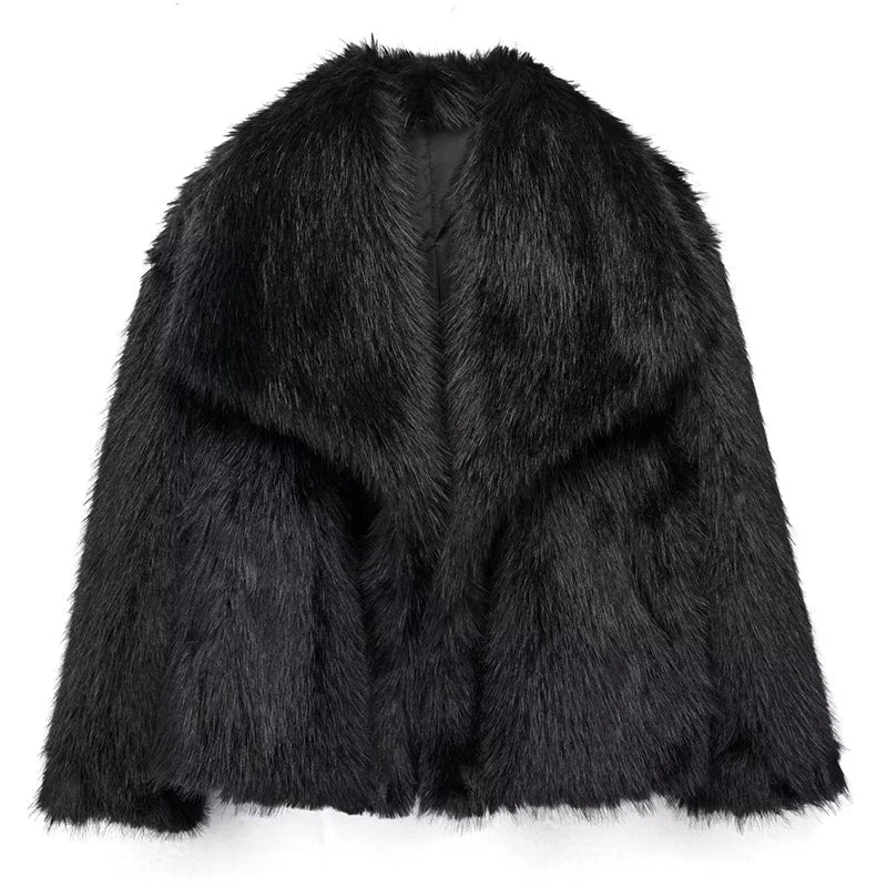 Women's Short Faux Fur Coat for Autumn in Black