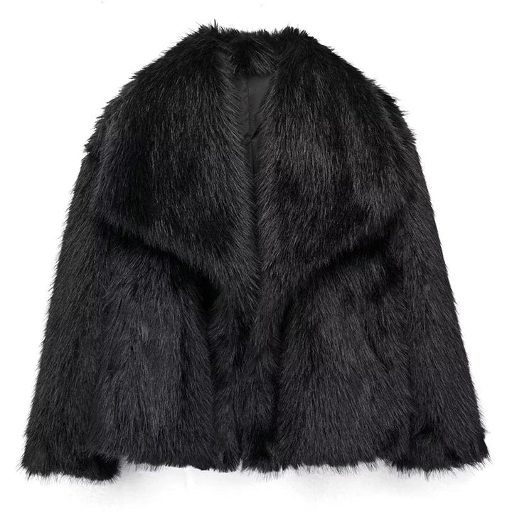 Women's Short Faux Fur Coat for Autumn in Black