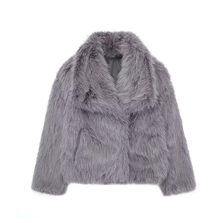 Women's Short Faux Fur Coat for Autumn in Dark Grey