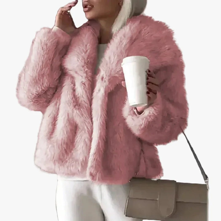 Women's Short Faux Fur Coat for Autumn in Pink