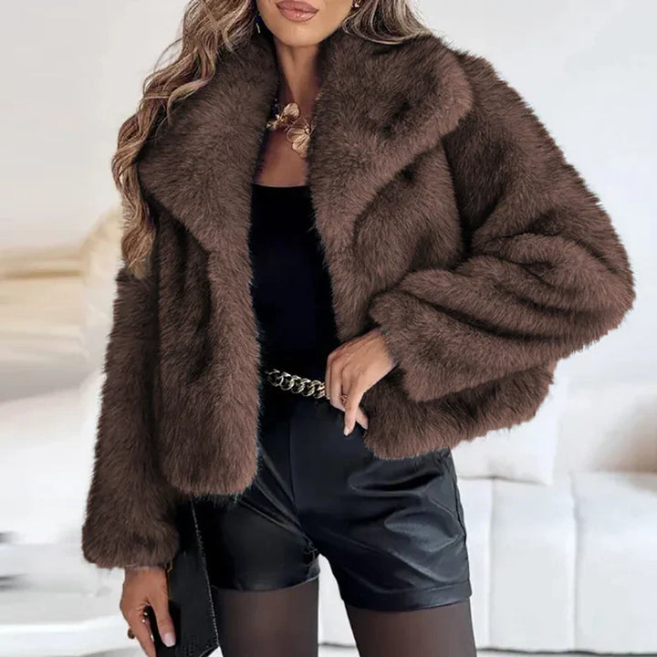 Women's Short Faux Fur Winter Jacket in Brown
