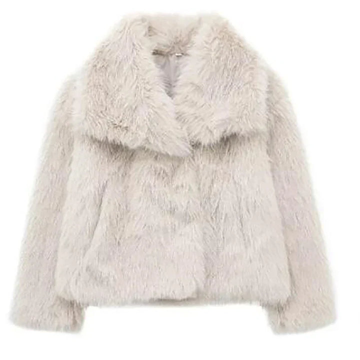 Women's Short Faux Fur Winter Jacket in Cream