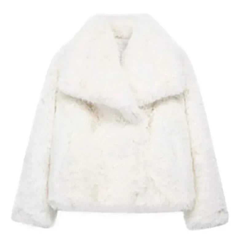 Women's Short Faux Fur Winter Jacket in White