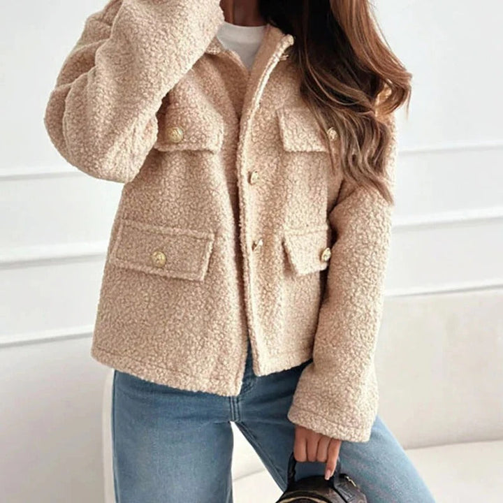 Women's Short Winter Wool Coat with Structured Fit in Beige