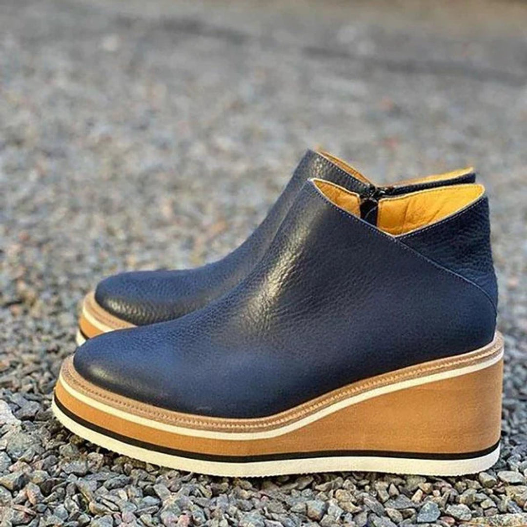 Women's Side Zip Suede Ankle Boots in Dark Blue
