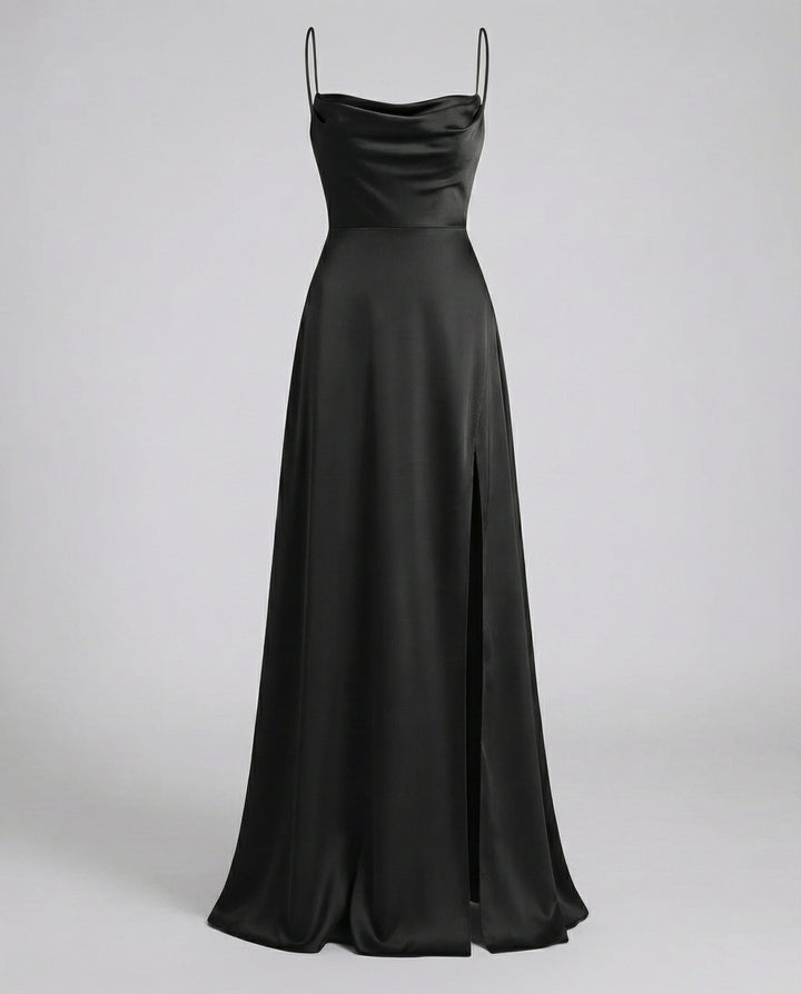 Women's Silk Maxi Dress for Wedding Guests in Black