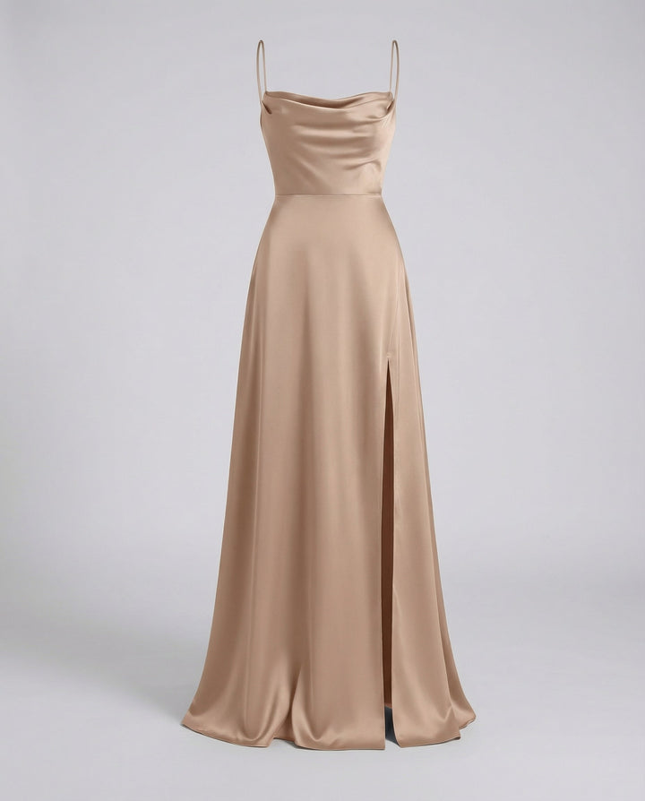 Women's Silk Maxi Dress for Wedding Guests in Brown