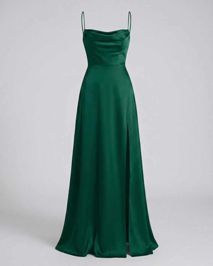 Women's Silk Maxi Dress for Wedding Guests in Green