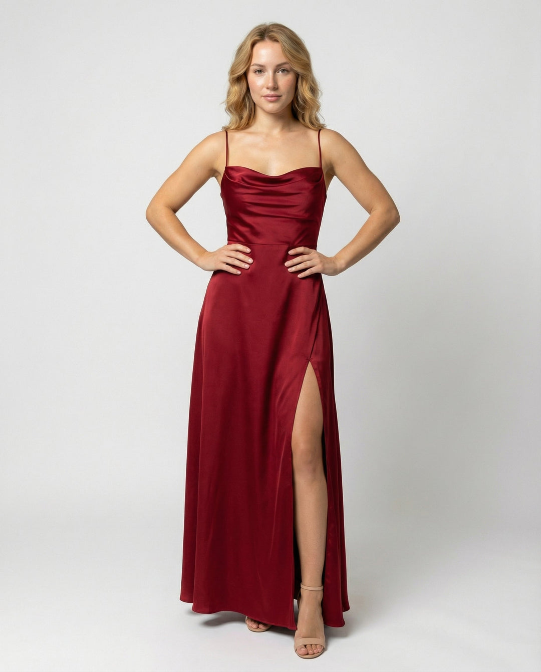 Women's Silk Maxi Dress for Wedding Guests in Red