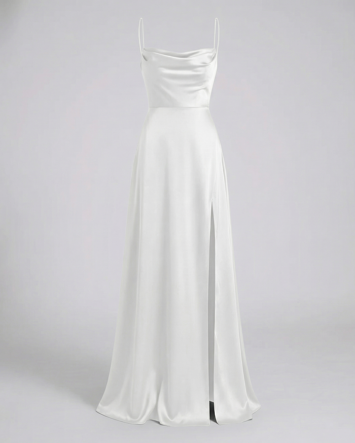 Women's Silk Maxi Dress for Wedding Guests in White