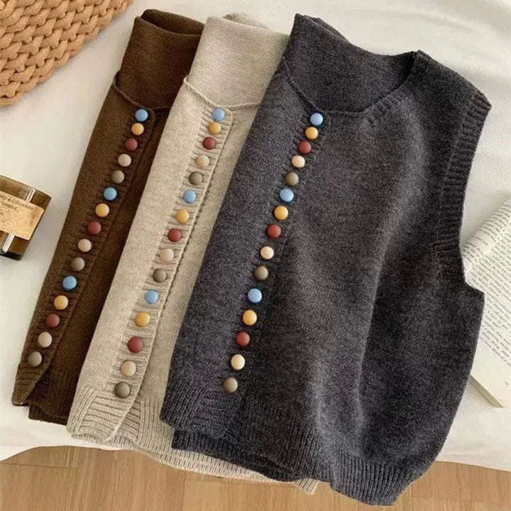 Women's Sleeveless Knit Vest with Buttons (7)