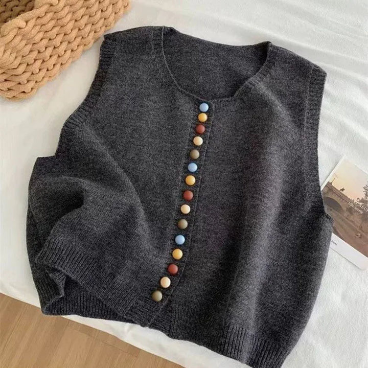 Women's Sleeveless Knit Vest with Buttons in Grey