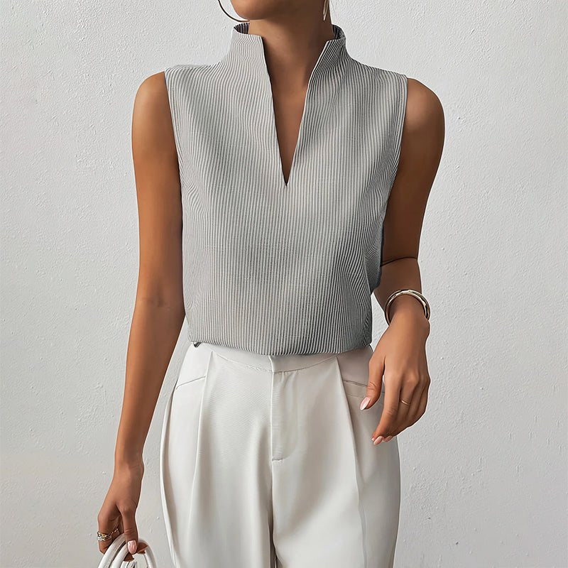Women's Sleeveless Professional Striped Blouse in Grey