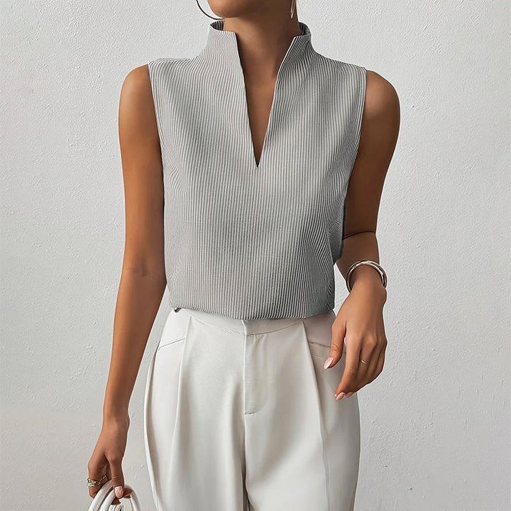 Women's Sleeveless Professional Striped Blouse in Grey
