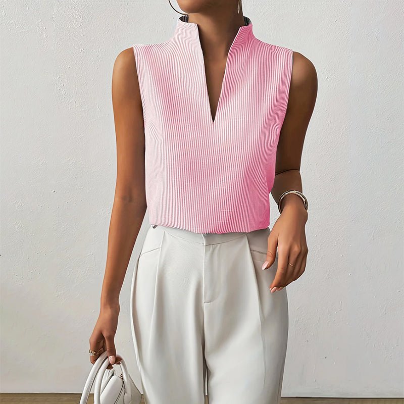 Women's Sleeveless Professional Striped Blouse in Pink