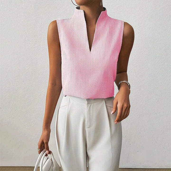 Women's Sleeveless Professional Striped Blouse in Pink