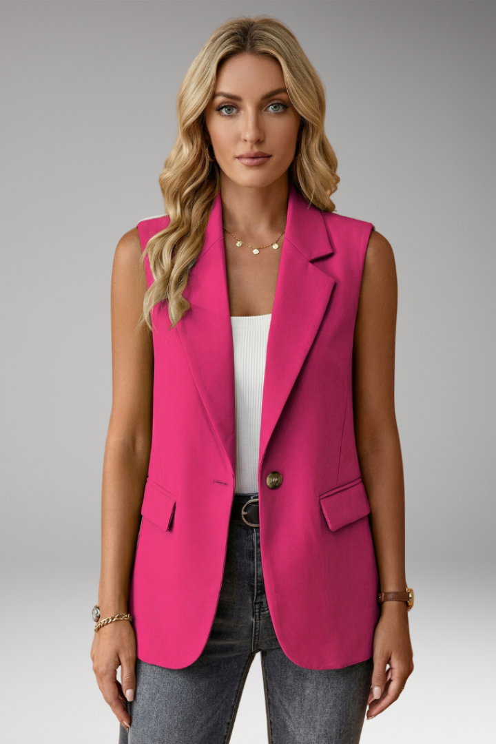 Women's Sleeveless Structured Tailored Blazer in Magenta