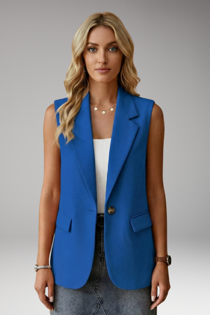 Women's Sleeveless Structured Tailored Blazer in Royal Blue