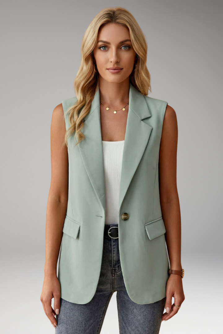Women's Sleeveless Structured Tailored Blazer in Sage Green