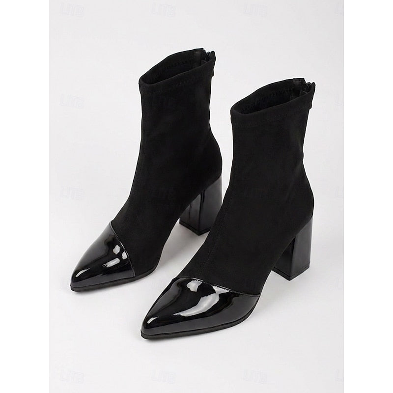 Women's Slip-On Ankle Boots with Polished Cap-Toe in Black