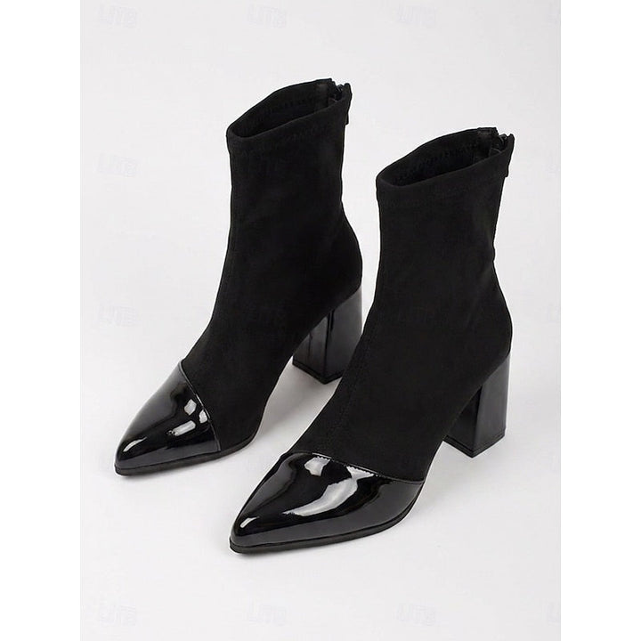 Women's Slip-On Ankle Boots with Polished Cap-Toe in Black