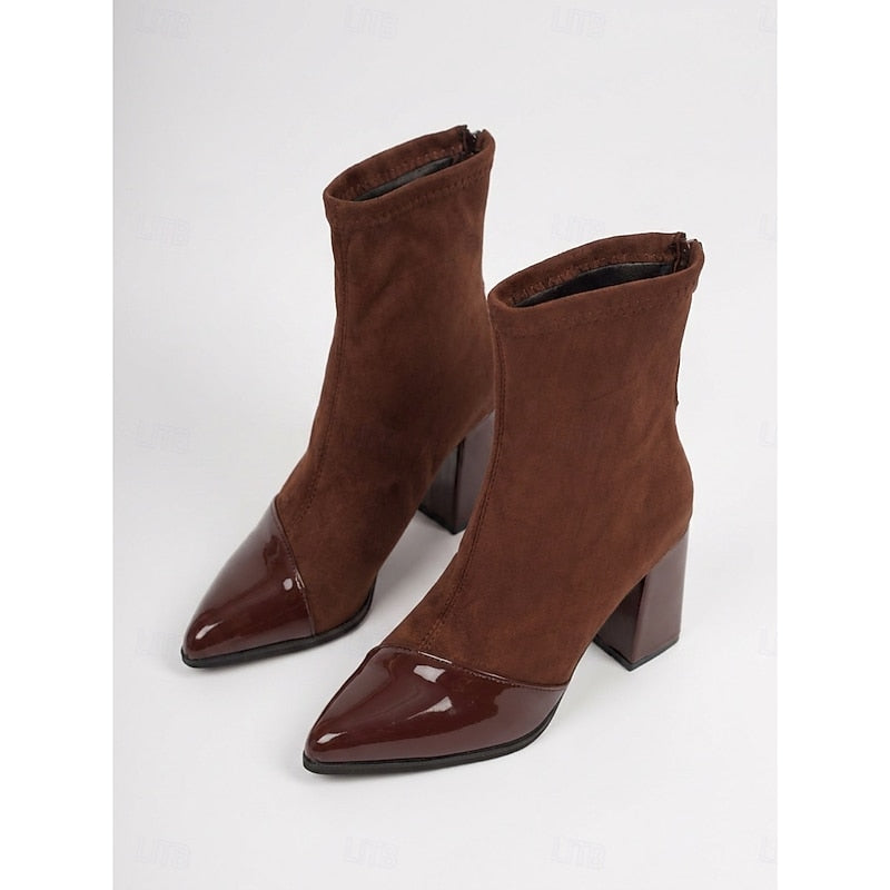 Women's Slip-On Ankle Boots with Polished Cap-Toe in Brown