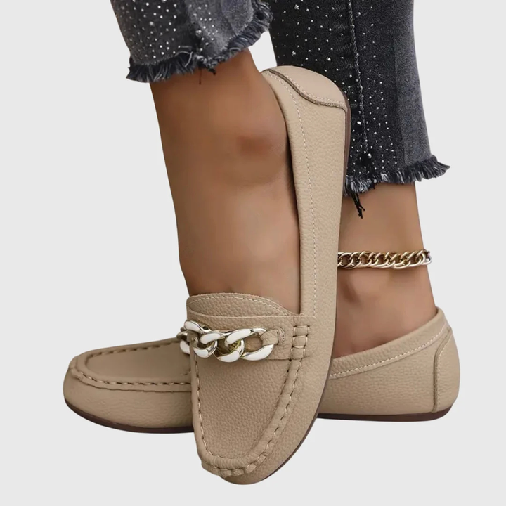 Women's Slip-On Loafer with Chain Detail in Beige