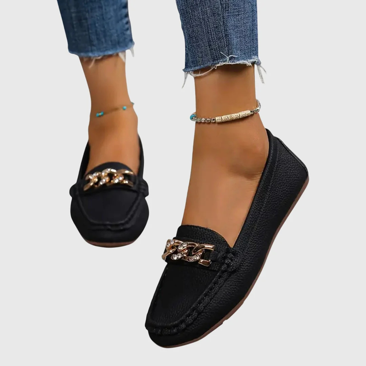 Women's Slip-On Loafer with Chain Detail in Black