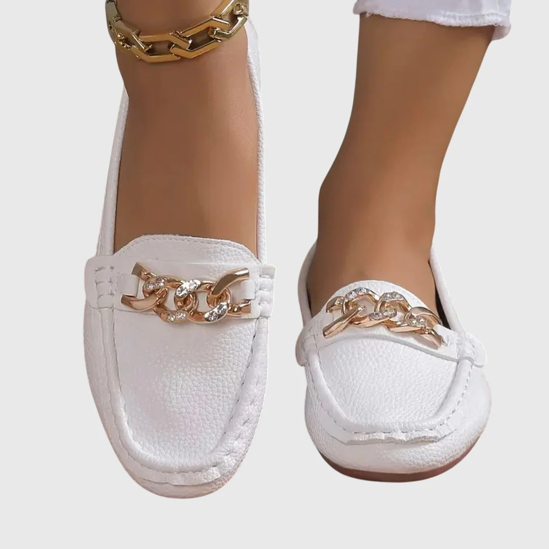 Women's Slip-On Loafer with Chain Detail in White