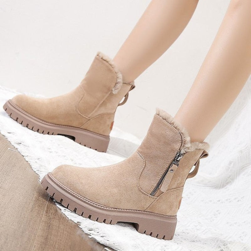 Women's Slip-On Waterproof Insulated Ankle Boots in Beige 1