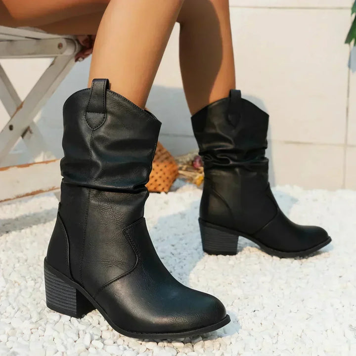 Women's Slouch Knee High Boots Western Inspired in Black