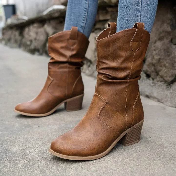Women's Slouch Knee High Boots Western Inspired in Brown
