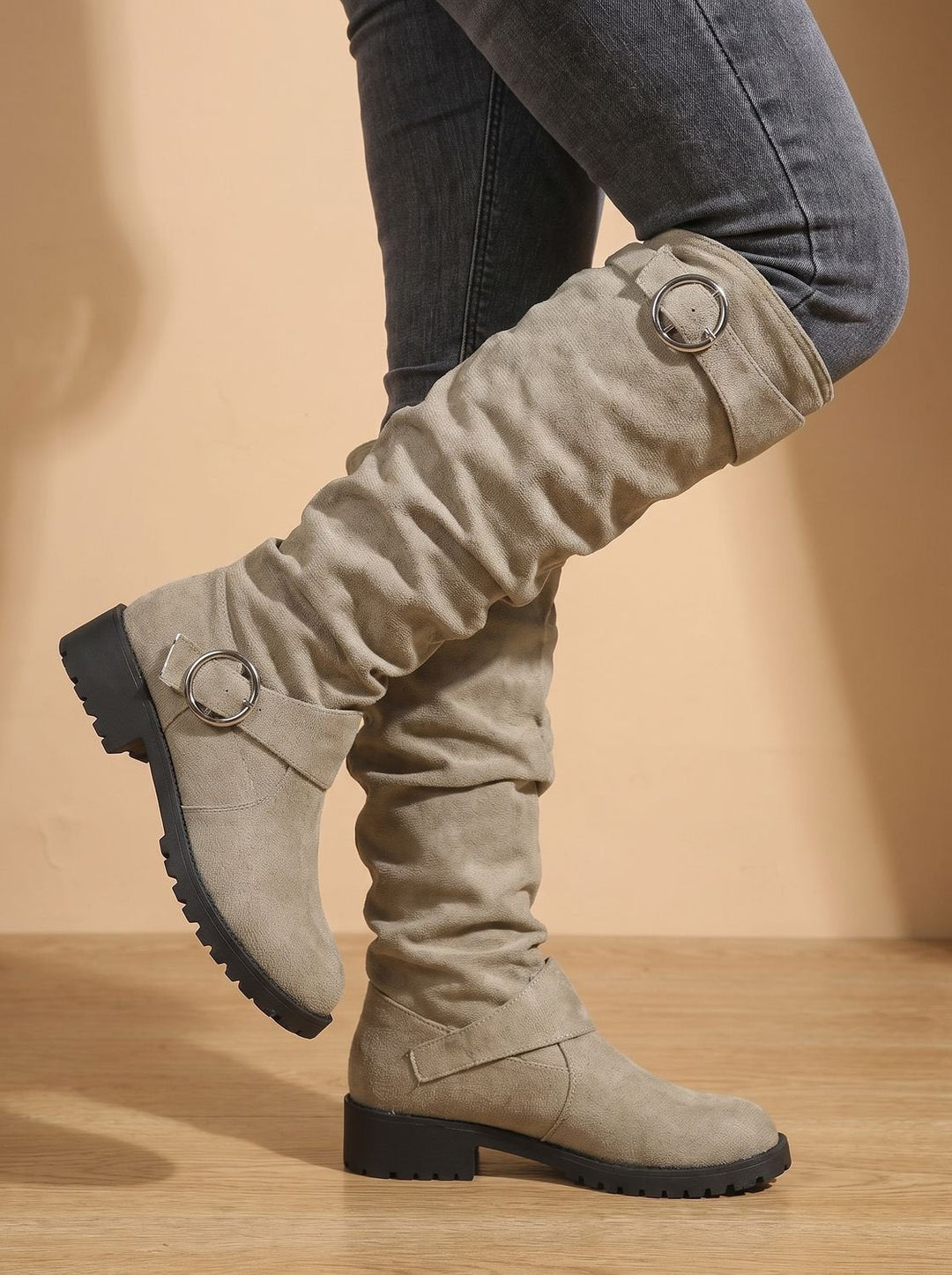 Women's Slouchy Suede Knee-High Block Heel Boots (4)