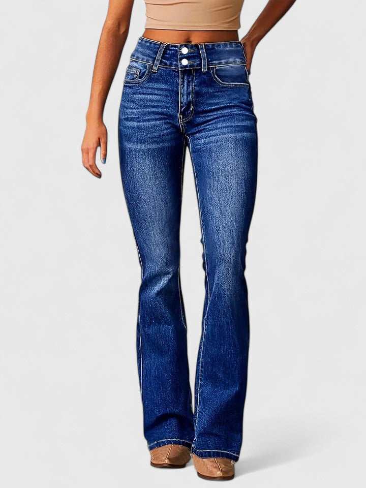 Women's Smart Stretch Jeans with Wide Legs in Navy Blue