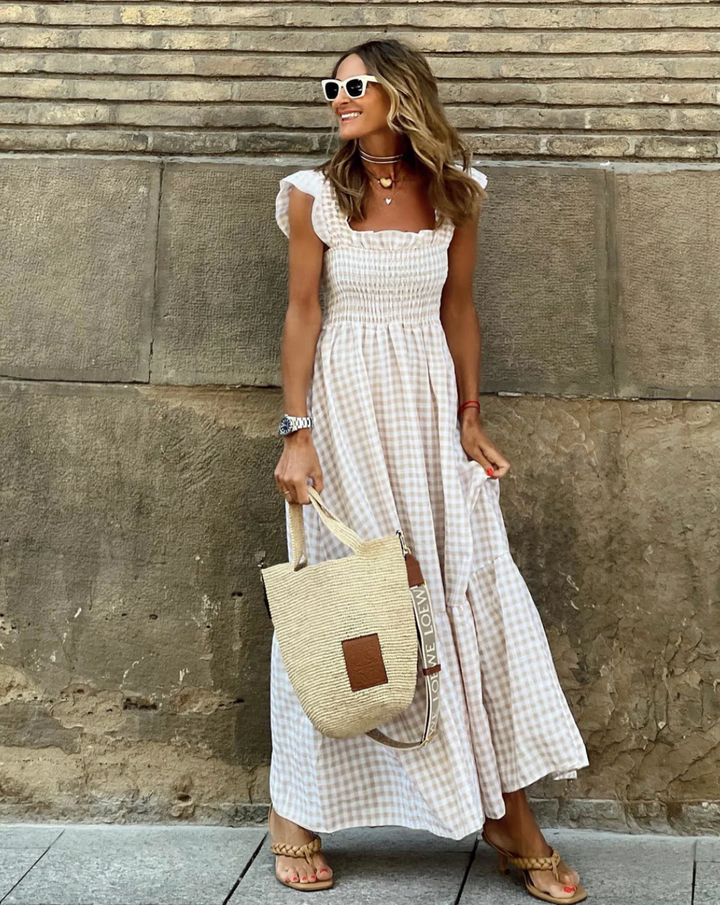 Women’s Smocked Casual Events Maxi in Beige