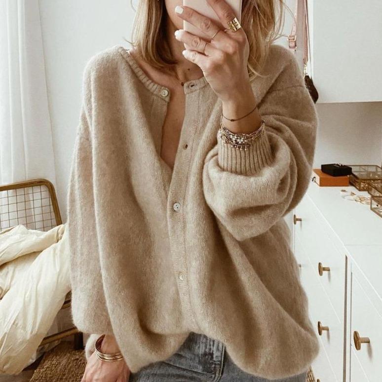 Women's Soft Cashmere Cardigan for Autumn in Brown