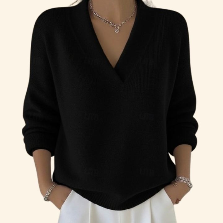 Women's Soft Elegant V-Neck Sweater in Black