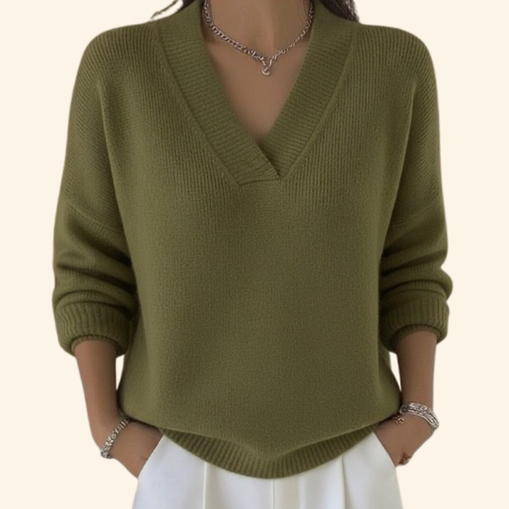 Women's Soft Elegant V-Neck Sweater in Green