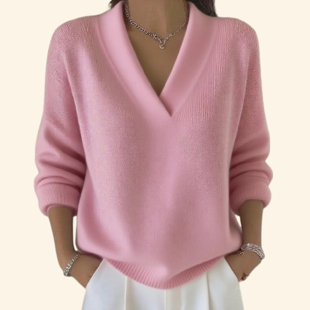 Women's Soft Elegant V-Neck Sweater in Pink