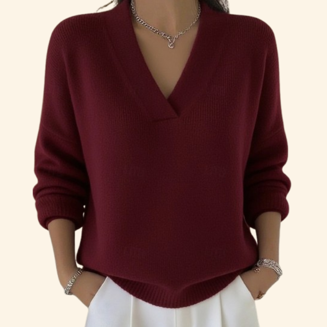 Women's Soft Elegant V-Neck Sweater in Red