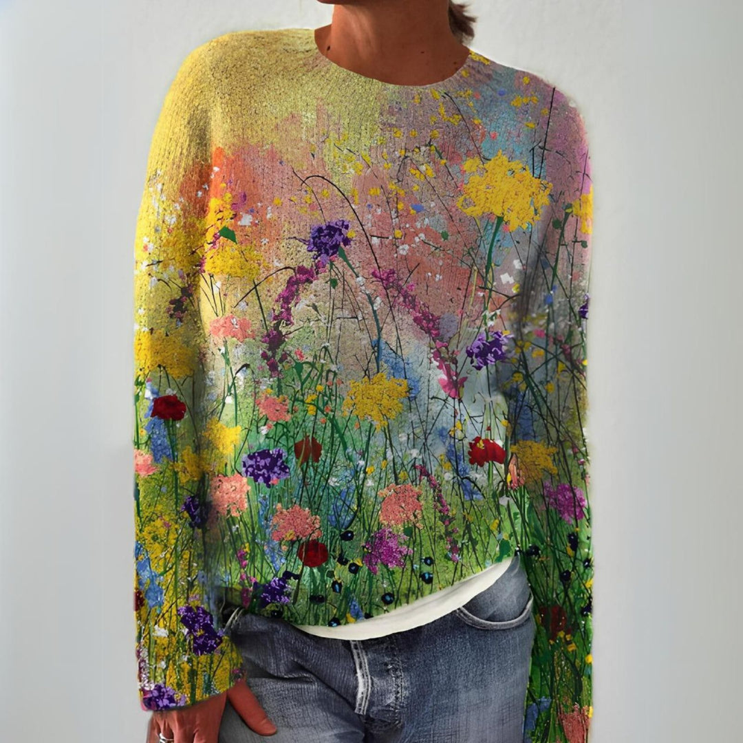 Women's Soft Floral Knit Pullover in Multicolour