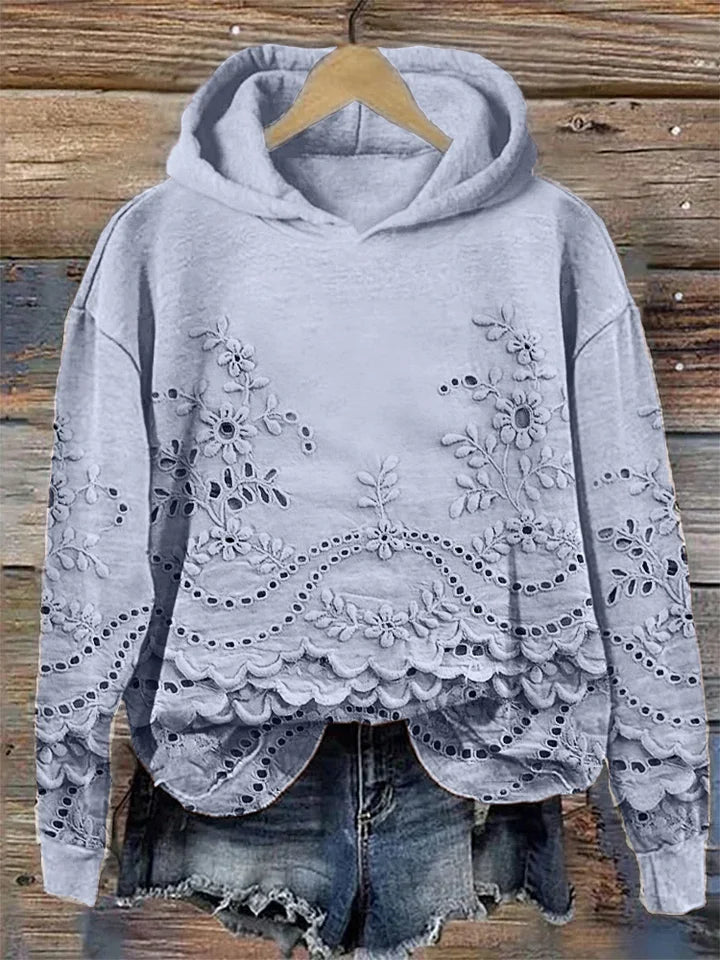 Women's Soft Floral Long Sleeve Hoodie in Blue