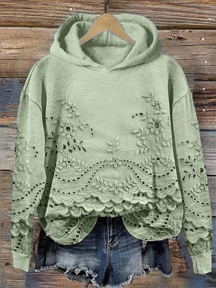 Women's Soft Floral Long Sleeve Hoodie in Green