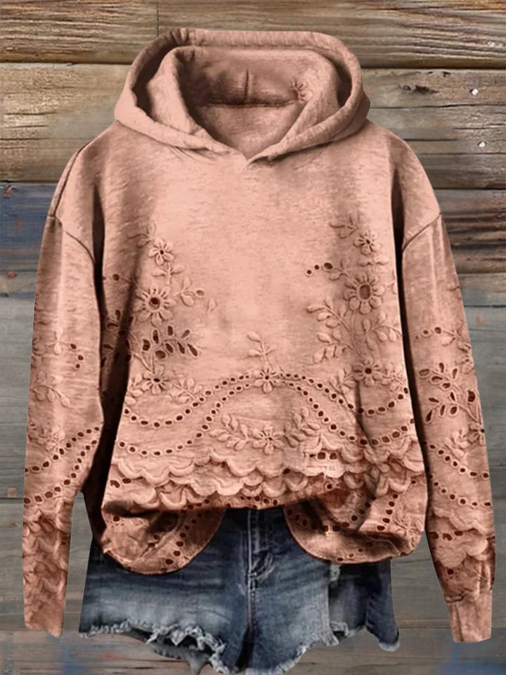 Women's Soft Floral Long Sleeve Hoodie in Orange