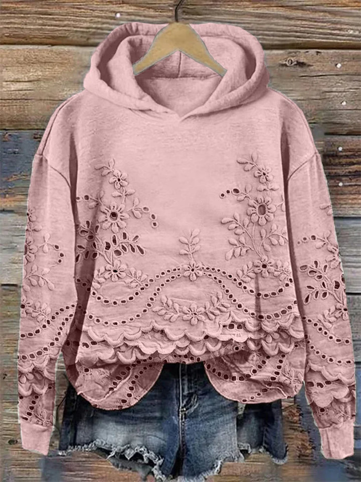 Women's Soft Floral Long Sleeve Hoodie in Pink