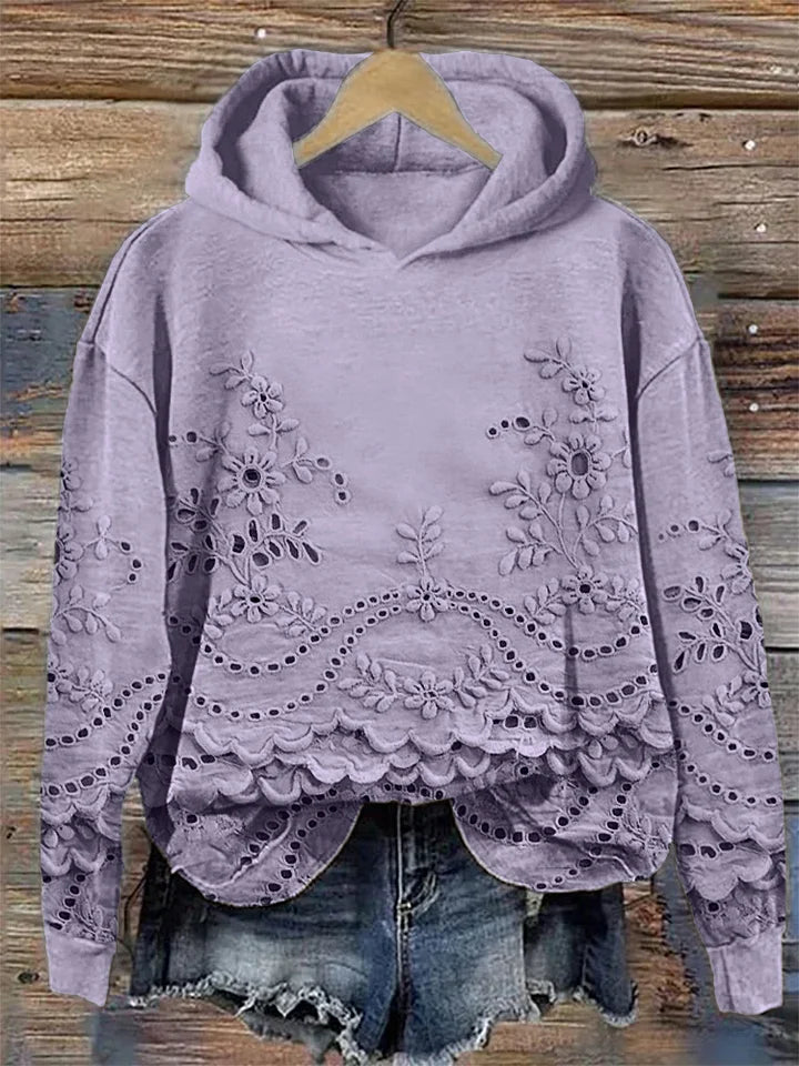 Women's Soft Floral Long Sleeve Hoodie in Purple
